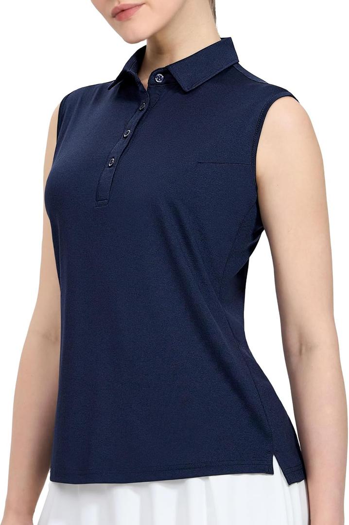 MIER Women's Sleeveless Golf Polo Shirts Athletic Tennis Collared Tank Tops, Quick Dry, UPF 50+ (Medium, Navy)