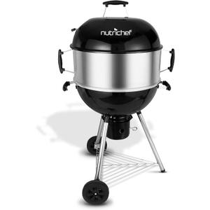 NutriChef Portable Outdoor Charcoal BBQ Grill, Barbecue Grills, Perfect for Picnic, Backyard, Patio, Camping, Offset Smoker with Cover