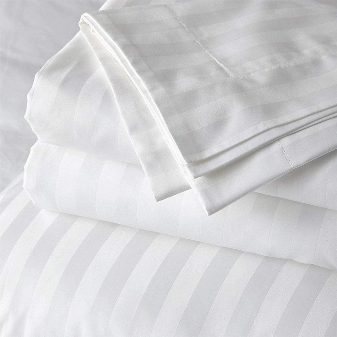King Size Sheet Set Egyptian Cotton 800 Thread Count - 4Pcs Bed Sheets Set fits Upto 8-12" Deep Pocket, Silky Soft Sateen Sheets - White Stripe