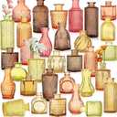 Colored Glass Vases Bulk 32 Pcs - Assorted Vintage Bud Vases for Wedding Centerpieces, Rustic Embossed Glass Bottles for Table Decor, Home Floral Arrangements with Gold Series (2-6 Inch)