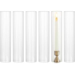 NUPTIO Hurricane Candle Holder for Wedding: 2.5 x 12 inches Ribbed Glass Shade for Candlestick - Bulk Decorative Bottomless Cylinder Taper Candle Cover for Outdoor Table Centerpiece
