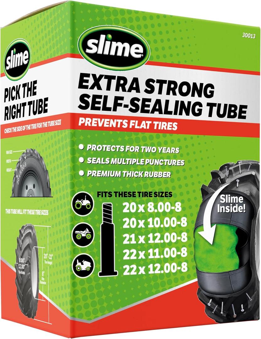 Slime 30013 Inner Tube for lawn mowers, ATVs, tractors and other farm equipment, Extra Strong, Includes Self-Sealing Slime Sealant, Heavy Duty, 20 x 8.00-8"/20 x 10-8"/21 x 12-8"/22 x 11-8"/22 x 12-8"