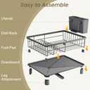 SNTD Dish Drying Rack - Small Dish Rack for Kitchen Counter, Stainless Steel Dish Drainer with Utensil Holder and Drainboard, 11" W x 15" L (Grey)