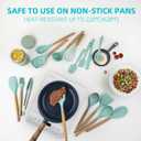 Cooking Utensils Set, 18pcs Kitchen Silicone Utensils, Heat Resistant Non Toxic & BPA-Free with Holder & Wooden Handle, Home Essential Accessories, Teal(Turquoise), Medium