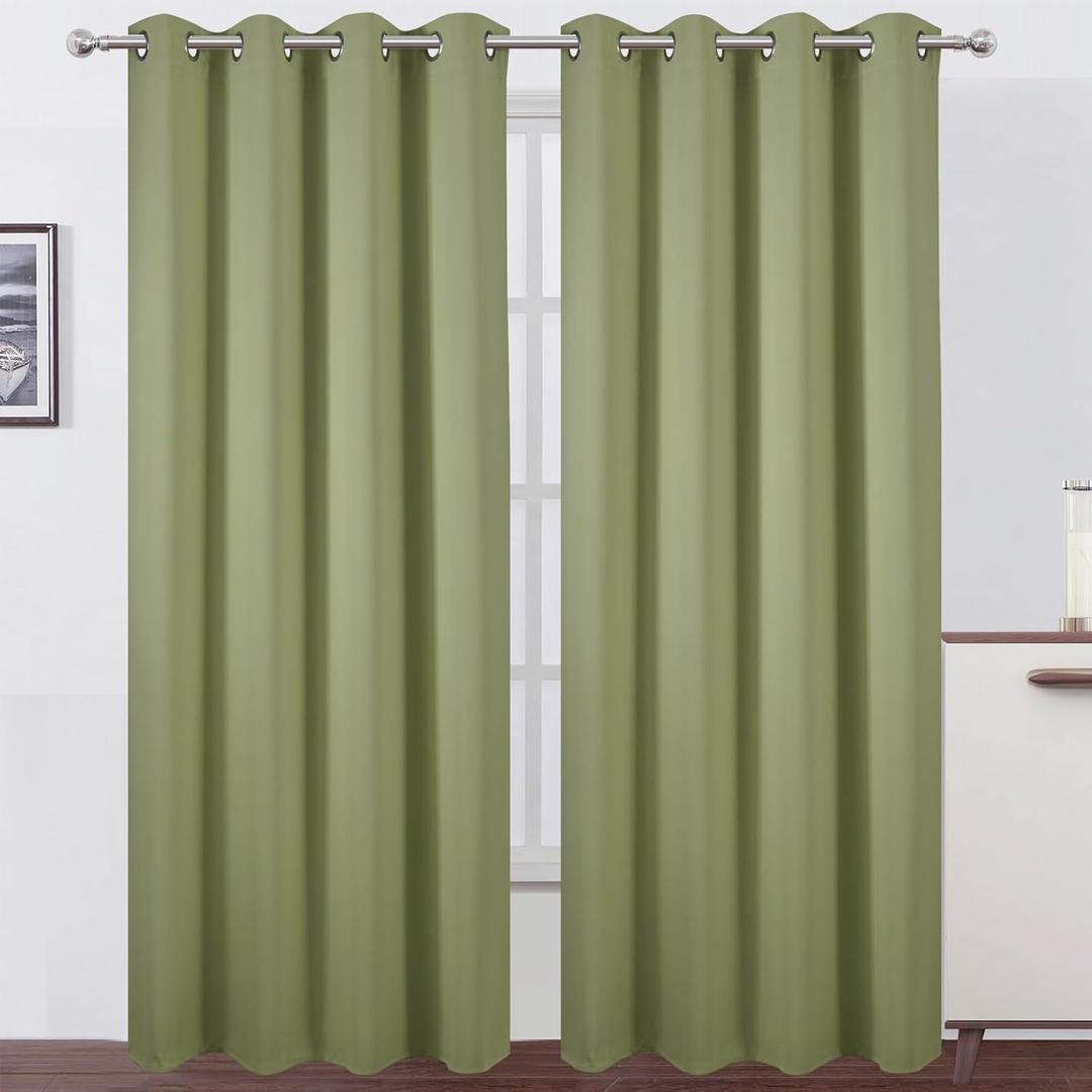 LEMOMO Blackout Curtains 52 x 84 inches Long Sage Green Curtains Set of 2 Panels Thermal Insulated Room Darkening Curtains for Bedroom