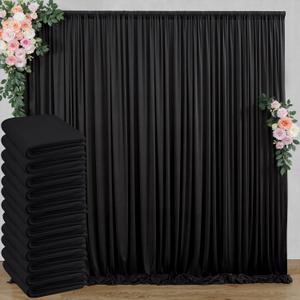 60 ft x 10 ft Wrinkle Free Black Backdrop Curtain for Parties, 12 Panels 10ft Polyester Black Photo Backdrop Drapes for Graduation Birthday Wedding Party Stage Curtains