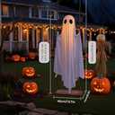 Halloween Decorations Outdoor Hanging Swing Ghost, Large Hanging Swing Ghost Halloween Decor with String Lights, Spooky Cute Ghosts Decorations for Front Porch Yard Tree Porch Yard
