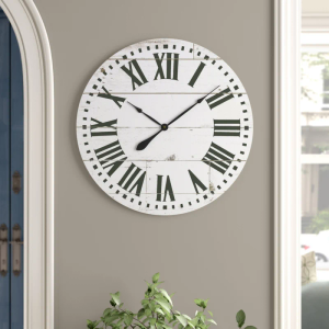 Wooden White Clock Roman Numerals Clocks, Battery Operated 2 Round Wall Clock for Kitchen, Living Room, Bedroom, Office