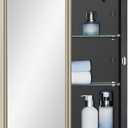 IDYLLOR Black Medicine Cabinet with 16x22 Inch Gold Frame Mirrored Door, Wall Mounted Storage, Recessed or Surface Mount, 2 Adjustable Glass Shelves, Vanity Organizer for Bathroom, Bedroom, Hallway, 16x22 inch Framed Mirrored Door
