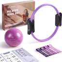 LIONSCOOL Pilates Ring Set  14" Anti-Deformation Magic Circle with Padded Handles, Mini Ball, Resistance Bands, Guide & Bag (Purple)