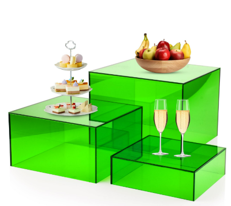 Bouiexye Green Buffet Risers 3 Pcs Acrylic Boxes Display Risers for Buffet Table Parties Weddings Catering & Collectibles (6''x7''x8'')