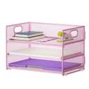 Marbrasse 3 Tier Paper Organizer Letter Tray, Mesh File Organizer with Handle, Paper Sorter Desk Organizer for Home Office Supplies(Pink)