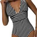 GROWBY Striped One Piece Swimsuit Vintage Swimwear Women Bathing Swimming Suit Female Summer Beachwear Bodysuit L