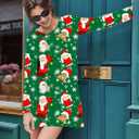 Merry Christmas Women Dresses Long Sleeve Ugly Xmas Mini Dress Snowman Christmas Tree Tunic Dresses (Green)