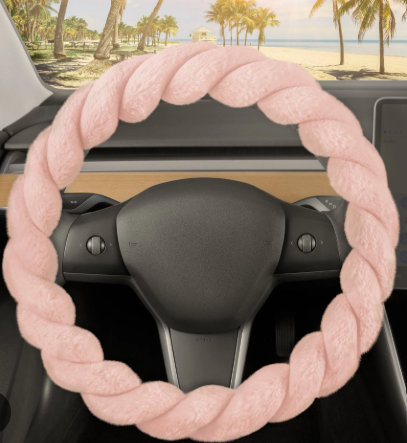 TWISTED PLUSH FAUX FUR STEERING WHEEL COVER (STANDARD 14.5" - 15.5")