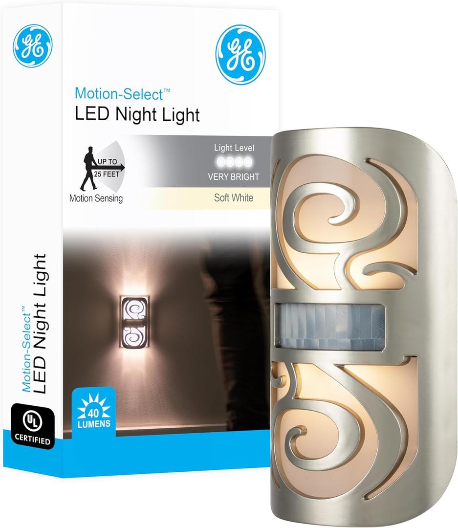 GE LED Motion Sensor Night Light, Motion-Boost,Plug-in, Dusk-to-Dawn, Energy Efficient, UL-Certified, Ideal Nightlight for Bedroom, Bathroom,Kitchen, Hallway,58559, Bronze Swirl, Pack