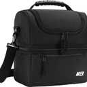 MIER Adult Lunch Box Insulated Lunch Bag Large Cooler Tote Bag for Men, Women, Double Deck Cooler(Black Large)