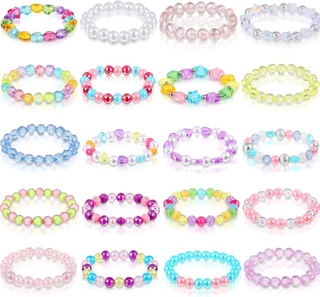 Hicarer 20-Piece Girl's Rainbow Bead Bracelets - Colorful, Stretchy Princess Bracelets for Princess Birthday Present (Vivid Style)