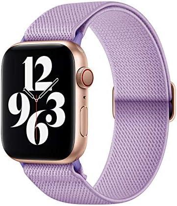 AMANECER Stretchy Nylon Watch Bands Compatible with Apple Watch Series 9/8/7/6/5/4/3 SE 2/1, Adjustable Braided Elastic Sport Loop Rugged Straps for iWatch Women Men (Lavender Purple, 38/40/41MM)