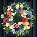 22 inch Spring Wreath Artificial Flower Wreaths Spring Summer Yellow Blue Rose Hydrangea Wreaths Front Door Hallway Window Decoration Wedding Birthday Decoration