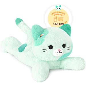 Onsoyours Original Heatable & Weighted Blue Rainbow Cat Stuffed Animals, 15" Microwavable Kitten Plushie for Warmth & Comfort - Cute Plush Toys for Kids and Adults