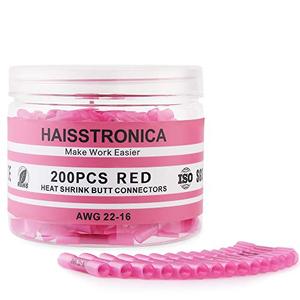 haisstronica 200PCS 22-16 AWG Red Heat Shrink Butt Connectors – Marine Grade Tinned Copper Crimp Terminals, Waterproof Wire Connectors, Butt Splice for Boat, Marine, Automotive, Stereo Wiring