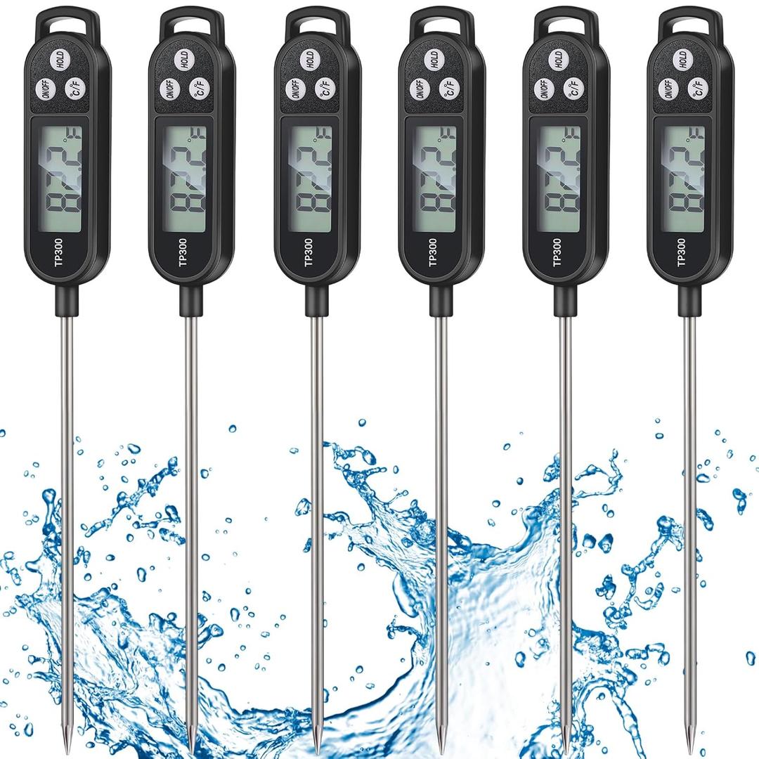 Copkim 6 Pcs Instant Read Meat Thermometer with Long Probe 9.65 Inch Kitchen Cooking Food Candy Waterproof Digital Thermometer for BBQ Water Milk Yogurt Liquid Cooking(Black)