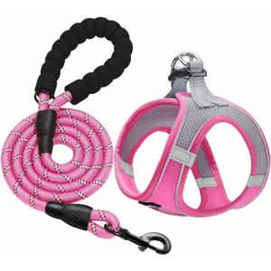 haapaw Dog Harness with Leash Set, No Pull Adjustable Reflective Step-in Puppy Harness with Thickened Padded Vest for Extra-Small/Small Medium Dogs (XL (Chest 20''-23.5'', Weight 18-28 lb), Grey / Pink)
