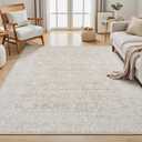 Floral Area Rug 6x9, Beige Rugs for Living Room Vintage Machine Washable, Indoor Farmhouse Non Slip Low Pile Soft Carpet for Bedroom Home Office Dorm Dining Room