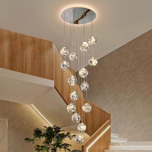 15-Light LED Staircase Chandelier Crystal Ceiling Lights Large Chandeliers for High Ceilings, Entryway Modern Lighting Fixture Villas and Stairs, Adjustable Length 23" W x100 H,75W (Gray)