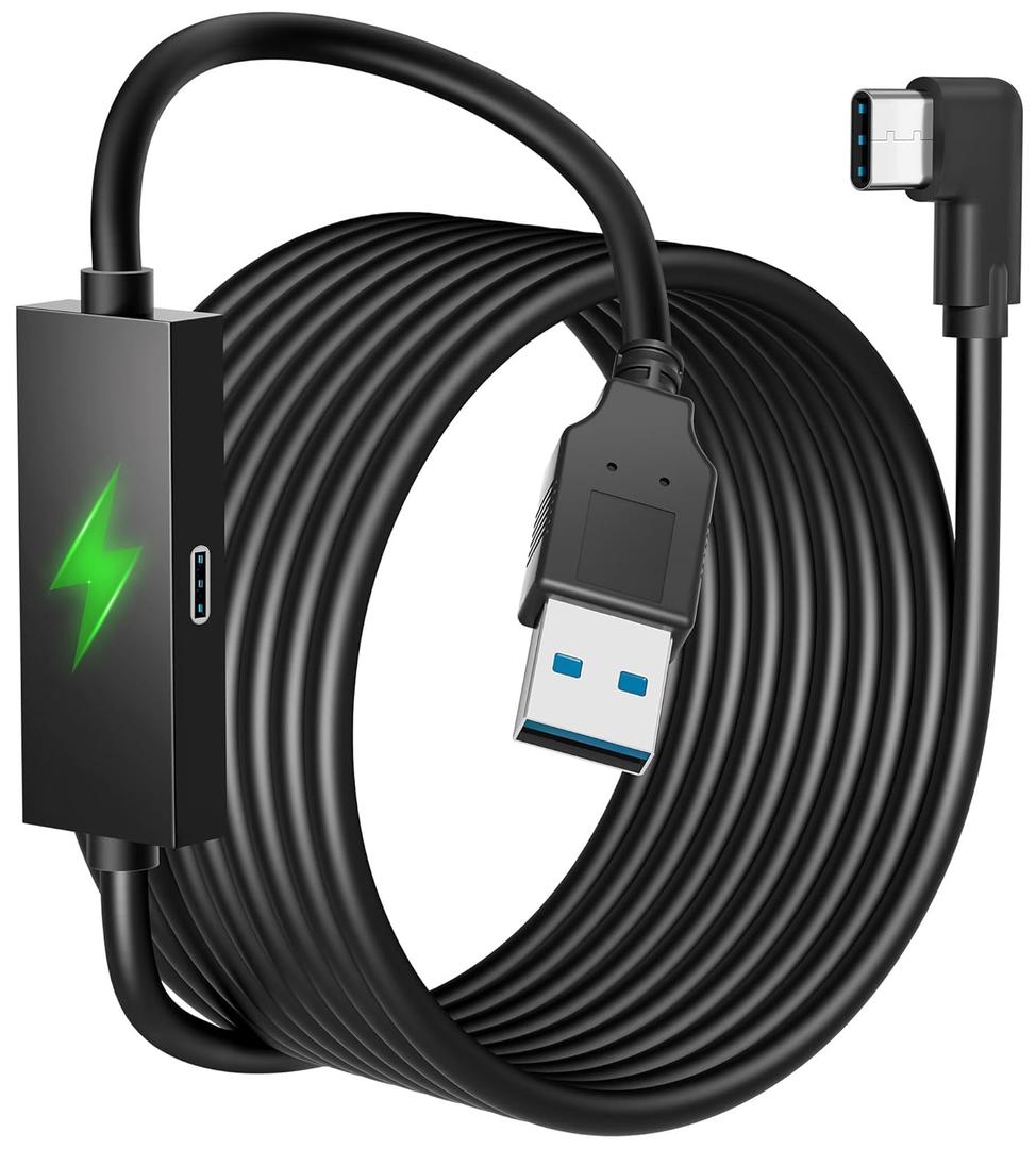 Kuject Design 16FT Link Cable for Quest 3S/3, Quest 2, Quest Pro, with Separate Charging Port for Uninterrupted Power, USB 3.0 Type A to C Cable for VR Headset Accessories and Gaming PC