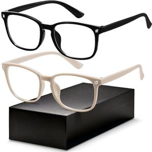Blue Light Blocking Glasses - Fashion Square Eyeglasses, Anti UV Ray Computer Gaming Glasses Blue Blockers for Women/Men (Black & Light Coffee)