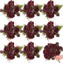 8 Bundles Artificial Peonies Flowers Boho Faux Flowers Arrangements Artificial Centerpiece Spring Bouquet Floral Wedding Decoration for Vase(Burgundy)