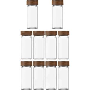 13Pcs Glass Spice Jars With Bamboo Lids 4oz Jar Set Seasoning Organizer Storage Bottles For Rack(10pcs 4ozl jars set)