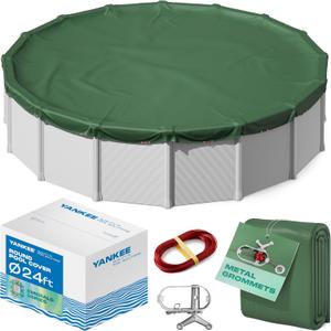 Yankee Emerald Series Pool Covers for Above Ground Pools | Round 24 ft Swimming Pool Cover w/Steel-Core Cable, Winch for Winterization | 9 mil Medium-Thickness for Off-Season, On-Season Protection