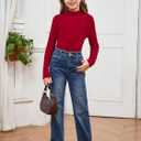 Milumia Girl's Casual Rib Knit Mock Turtle Neck Tee Long Sleeve Fitted T Shirt Tops (Red)