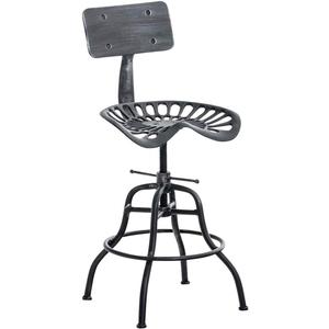 Diwhy Industrial Design Metal Adjustable Height Backrest Chair Vintage Tractor Saddle Bar Stool (Silver)
