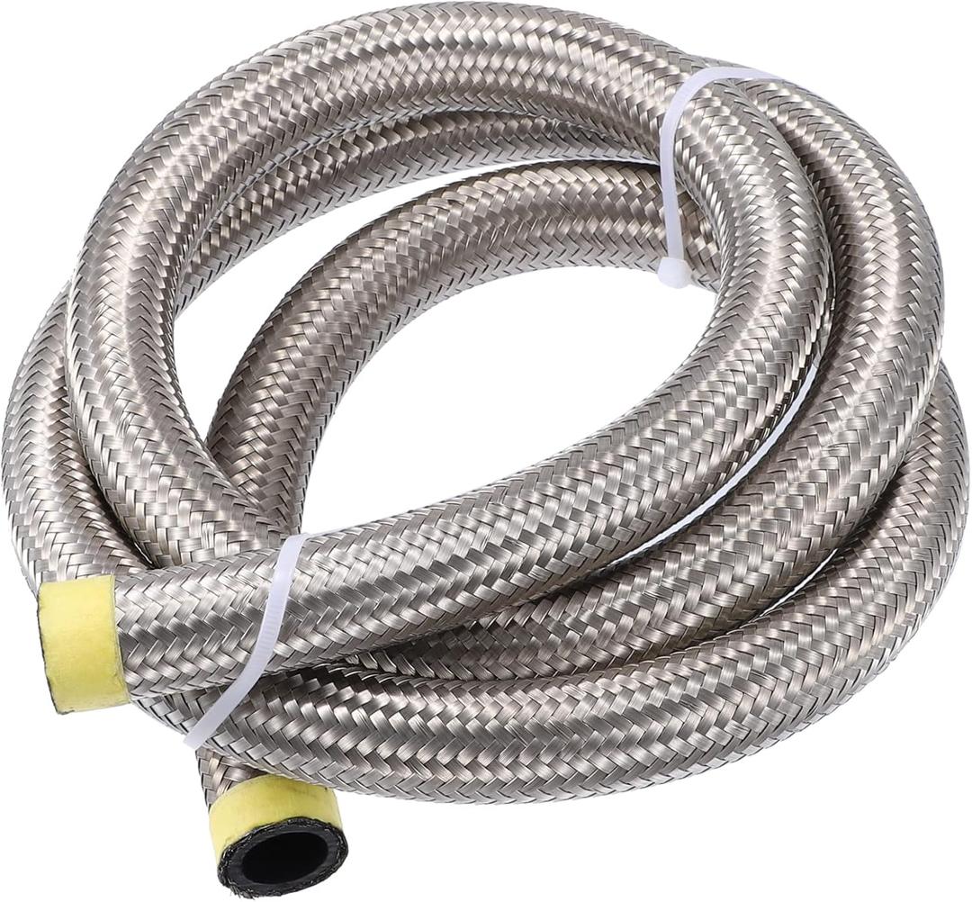 X AUTOHAUX 5ft 12AN Fuel Hose AN12 Universal Car Braided Stainless Steel CPE Oil Fuel Gas Line Hose Silver Tone