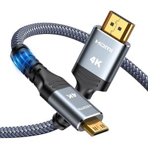 Highwings Mini HDMI to HDMI Cable 10FT, 4K 60Hz High Speed HDMI to Mini HDMI Cable Male Bi-Directional 2.0 Cord, for HDTV, Tablet, Camera and Camcorder [Aluminum Shell, Nylon Braided] (Grey)