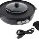 2 in 1 Function Electric Grill With Hot Pot with Divider Non-Stick Coating Separate cleaning for BBQ/Shabu Shabu Hot Pot Indoor and Outdoor