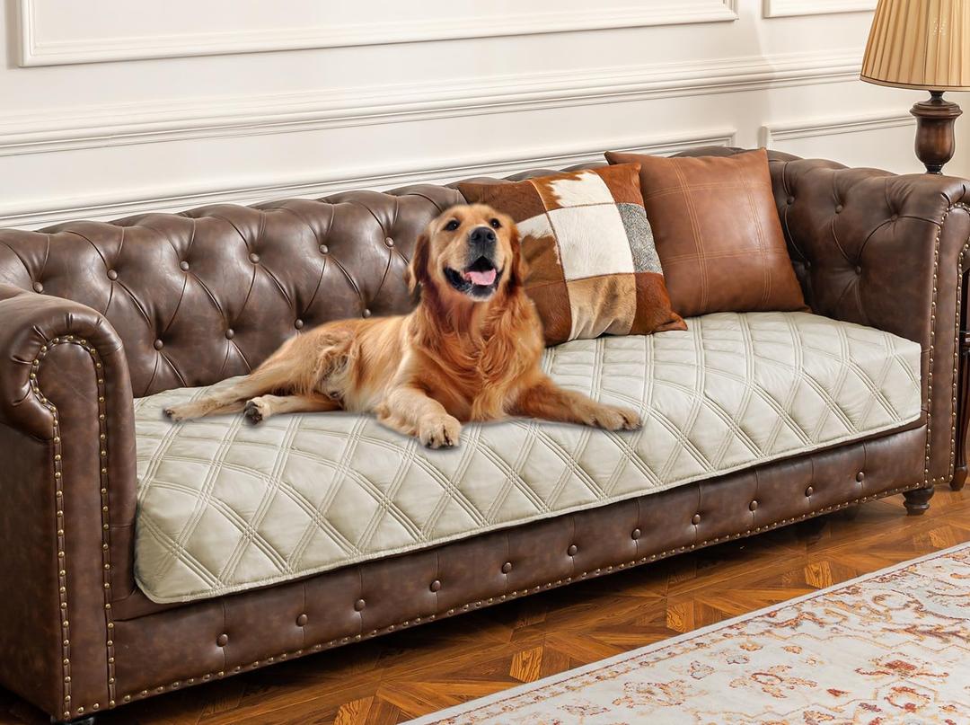 Ameritex Waterproof Dog Bed Cover Pet Blanket with Anti-Slip Back for Furniture Bed Couch Sofa (30x80 Inch (Pack of 1), Ivory)