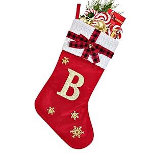 HYTENSUN Letter Christmas Stockings 15.6 Inches Monogram Red Velvet with Bell Xmas Stockings Classic Personalized Stocking Decorations for Family Holiday Season Decor (Sod023rdd)