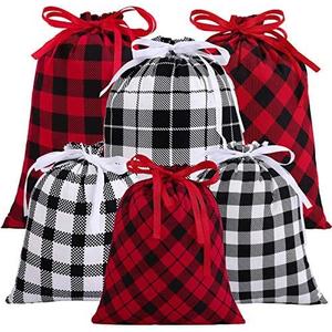 Partunay Pack Of 6 Christmas Red And Black 7×9 Candy Bag Drawstrings Present Xmas Gift Christmas Bags For Kids Return Gift