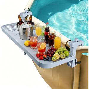 winemana Pool Bar for Above Ground Pool, 38.4 x 12 Inch Adjustable Poolside Table Foldable Swimming Pool Shelf Fits Round Oval Rectangle Frame Pools Outdoor Drink Tables for Deck Patio, Grey