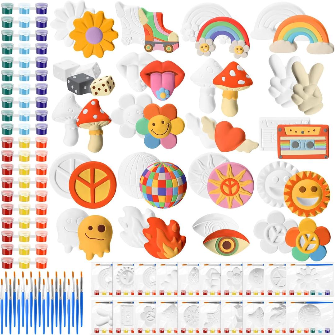 Simgoing 20 Set Groovy Ceramic Painting Kit DIY Ceramic to Paint Your Own Groovy Figurines Unpainted Plaster Retro Arts and Craft for Adults 1970s Retro Hippie Birthday Party Favors