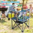 Folding Beach Table, Camping Table for Sand with Insulated Cooler Storage & 4 Cup Holders, Portable Pop Up Picnic Table, Lightweight Side Table for Outdoor