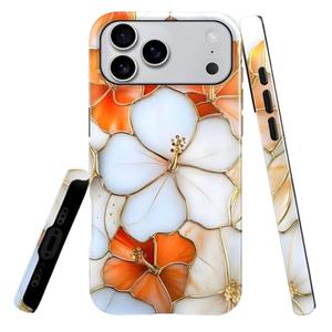 Case for iPhone 17 Pro Max,Hibiscus Flowers Stained Glass Botanical Phone Case Slim Silicone Shockproof Cover for Girls Women（Glossy & Durable）