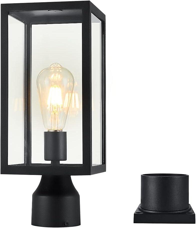 Windben Large 15 inch Outdoor Post Light,Waterproof Cast Aluminium Lamp Post Light Fixture,Post Lantern with Pier Mount Base,Matte Black,Suitable for Garden,Yard,Driveway,etc