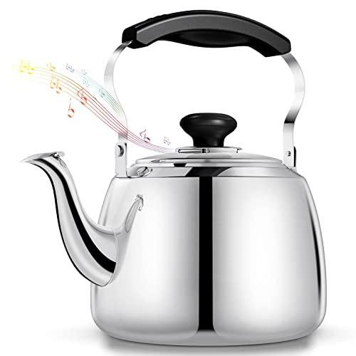 Tea Kettle, Stainless Steel Stovetop Whistling Tea Kettles 2L, Mirror Polished Food Grade Stainless Steel Tea Kettle Stovetop