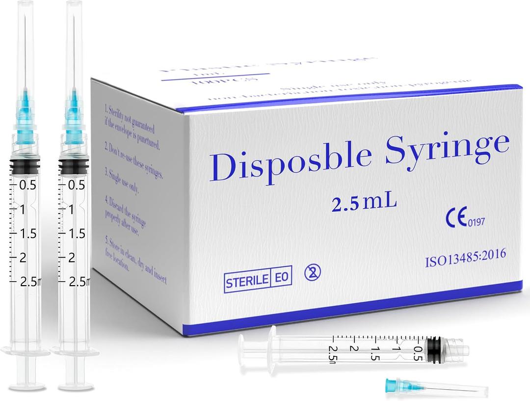 100Pack 2.5ml Luer Lock Syringes Supplies with 23Ga 1Inch, Individually Sealed Packed